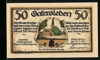 Notgeld Gatersleben 1921, 50 Pfennig, Die Gatersleber Kirche, Max und Moritz stehlen Geld