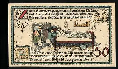 Notgeld Gatersleben 1921, 50 Pfennig, Die Gatersleber Kirche und Max & Moritz beim Stehlen