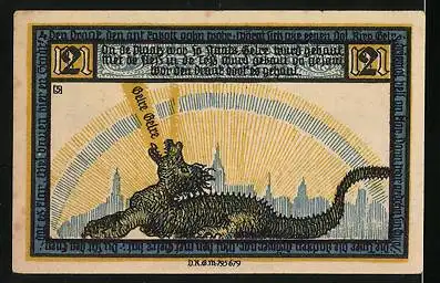 Notgeld Geldern, 2 Mark, Der Drache liegt vor der Stadt