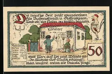 Notgeld Gatersleben 1921, 50 Pfennig, die Gatersleber Schaf-Friseusen, Max & Moritz mit Graffiti
