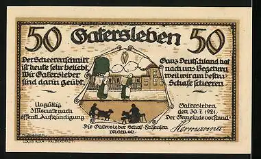 Notgeld Gatersleben 1921, 50 Pfennig, die Gatersleber Schaf-Friseusen, Max & Moritz mit Graffiti