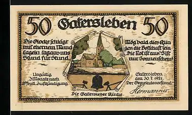 Notgeld Gatersleben 1921, 50 Pfennig, Die Gatersleber Kirche, Max & Moritz stehlen Gold