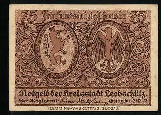 Notgeld Leobschütz 1922, 75 Pfennig, Anwohner in alter Tracht