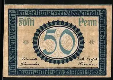 Notgeld Neumünster 1920, 50 Pfennig, Frontalansicht der Kirche