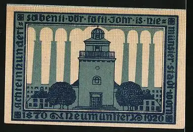 Notgeld Neumünster 1920, 50 Pfennig, Frontalansicht der Kirche