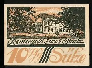 Notgeld Sülze 1922, 10 Pfennig, Windmühle und Gasthaus