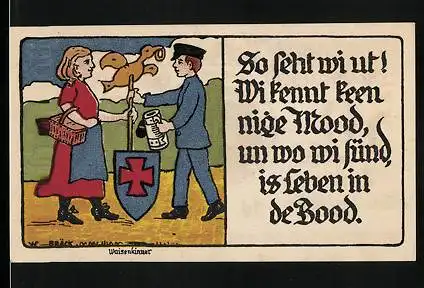 Notgeld Lübeck 1921, 50 Pfennig, Zwei Waisenkinder in Tracht
