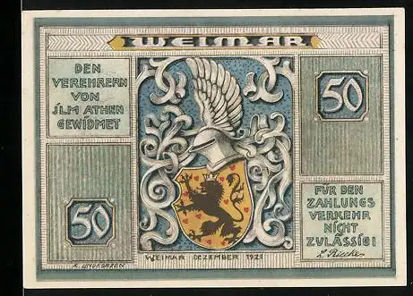 Notgeld Weimar 1921, 50 Pfennig, Das Schillerhaus im Frühling