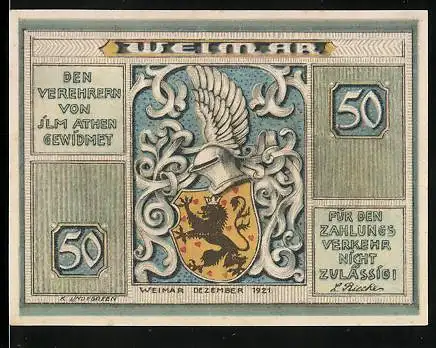 Notgeld Weimar 1921, 50 Pfennig, Brunnen am Goethehaus