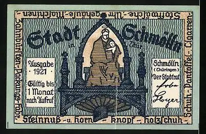 Notgeld Schmölln 1921, 50 Pfennig, Mann ohne Geld nach Brand