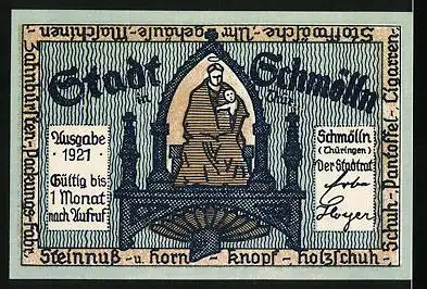 Notgeld Schmölln 1921, 50 Pfennig, Bürgermeister hat die Idee des Notgeldes