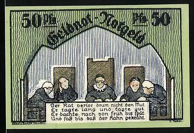 Notgeld Schmölln 1921, 50 Pfennig, Der Stadtrat sitzt zusammen