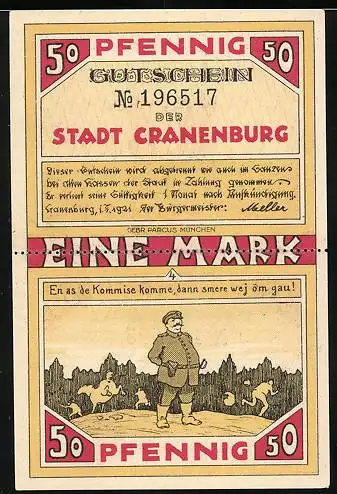 Notgeld Cranenburg 1921, 2x50 Pfennig, Wallfahrtskirche, En as de Kommise komme...