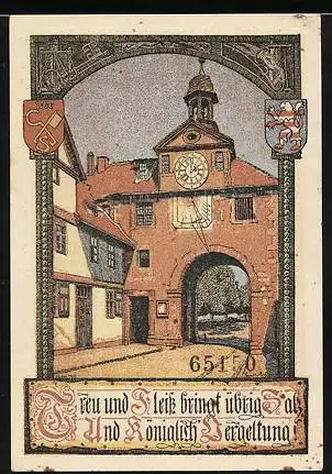 Notgeld Bad Sooden a. d. Werra, 50 Pfennig, Stadttor, Wappen