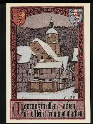 Notgeld Bad Sooden a. d. Werra, 25 Pfennig, Ortspartie im Winter, Wappen