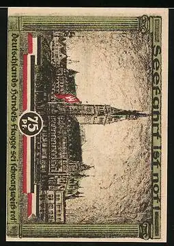 Notgeld Hamburg 1921, 75 Pfennig, Kultur u. Sportwoche 1921, Rathaus