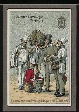 Notgeld Hamburg-St. Pauli 1921, 75 Pfennig, Gasthaus Alte Diele, Hamburger Originale