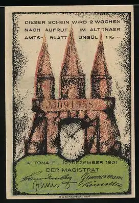 Notgeld Altona 1921, 80 Pfennig, Tor, Kirche
