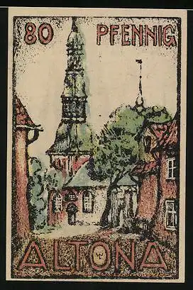 Notgeld Altona 1921, 80 Pfennig, Tor, Kirche