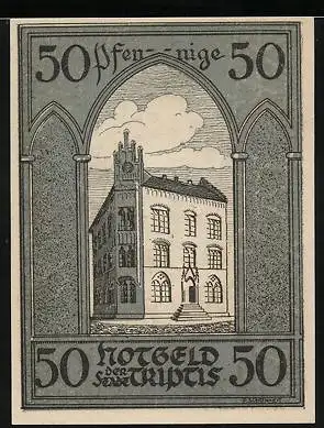 Notgeld Triptis 1921, 50 Pfennig, Rathaus, Wappen