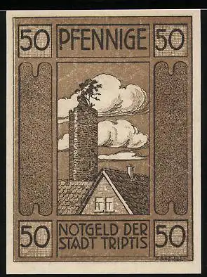 Notgeld Triptis 1921, 50 Pfennig, Turm, Wappen
