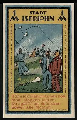 Notgeld Iserlohn 1921, 1 Mark, Graf Engelbert v. d. Mark, Windvuegelverein