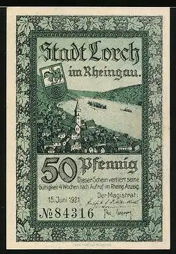 Notgeld Lorch 1921, 50 Pfennig, Ortsansicht, Lorcher Bergsturz