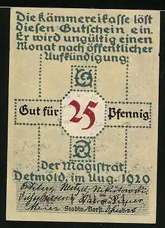 Notgeld Detmold 1920, 25 Pfennig, Hermannsdenkmal