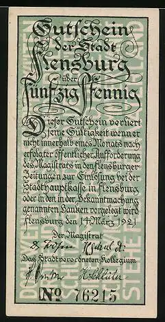 Notgeld Flensburg 1920, 50 Pfennig, Volksabstimmung über Staatszugehörigkeit 1920