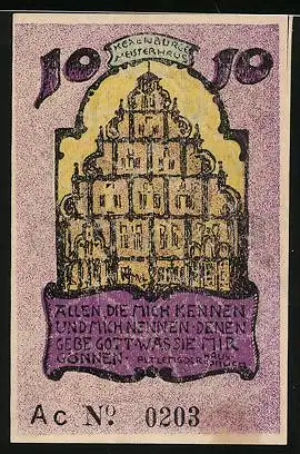 Notgeld Lemgo 1921, 10 Pfennig, Hexenbürgermeisterhaus