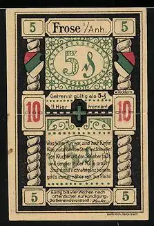 Notgeld Frose i. Anh., 10 Pfennig, 2x5 Pfennig mit Perforation