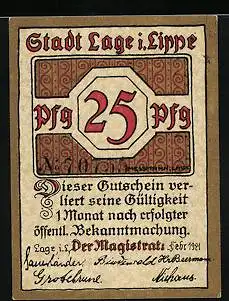 Notgeld Laage i. L. 1921, 25 Pfennig, Met den Pukken uppen Racken...