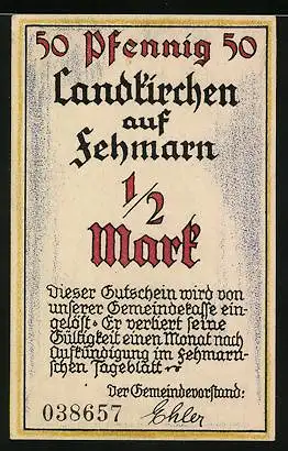 Notgeld Landkirchen auf Fehmarn, 50 Pfennig, Marien-Leuchte