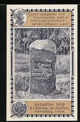 Notgeld Lehesten /Thüringerwald 1921, 50 Pfennig, Ortsansicht, Wegstein hzvsaltlin 1619