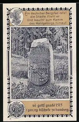 Notgeld Lehesten /Thüringerwald 1921, 50 Pfennig, Ortsansicht, Wegstein Bischof zu Bamberg