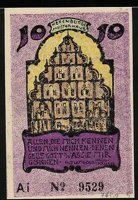 Notgeld Lemgo 1921, 10 Pfennig, Hexenbürgermeisterhaus