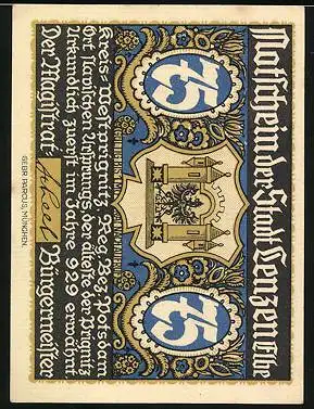 Notgeld Lenzen /Elbe, 75 Pfennig, Turnvater Friedrich Ludwig Jahn, Wappen