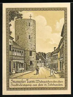 Notgeld Lenzen /Elbe, 75 Pfennig, Stumpfer Turm, Wappen