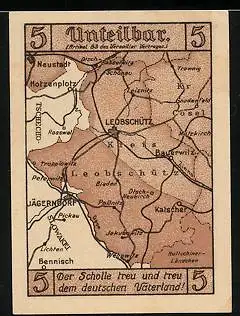 Notgeld Leobschütz 1922, 5 Pfennig, Landkarte, Wappen