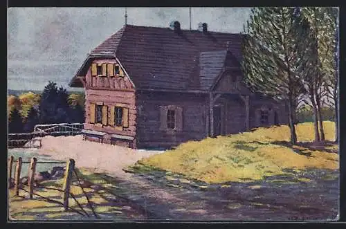 Künstler-AK Chata Na Ripu, Berghütte im Sonnenschein