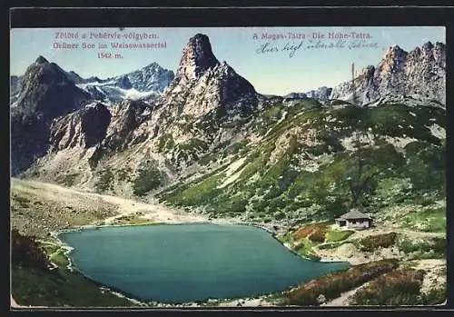 AK Schutzhütte am Grünen See /Weisswassertal, Ansicht mit See und Hoher Tatra