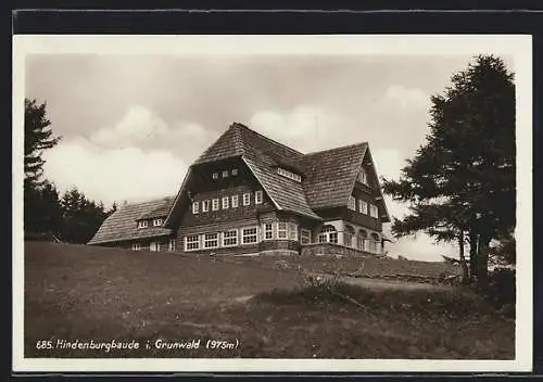 AK Hindenburgbaude i. Grunewald, Wiesenpartie an der Berghütte