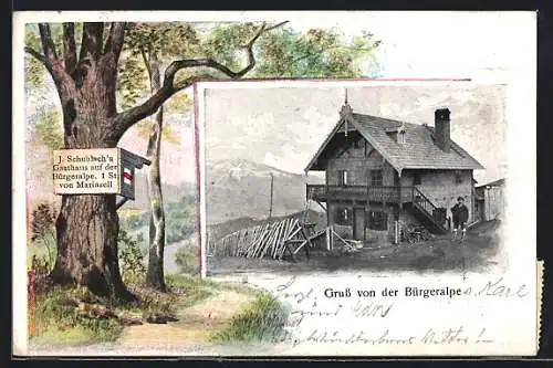 AK Mariazell, Schublachs Gasthaus auf der Bürgeralpe