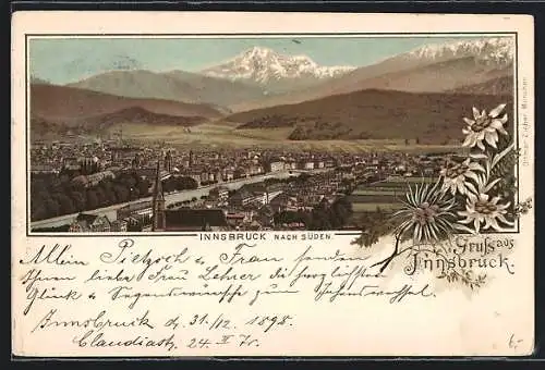 Lithographie Innsbruck, Teilansicht nach Süden