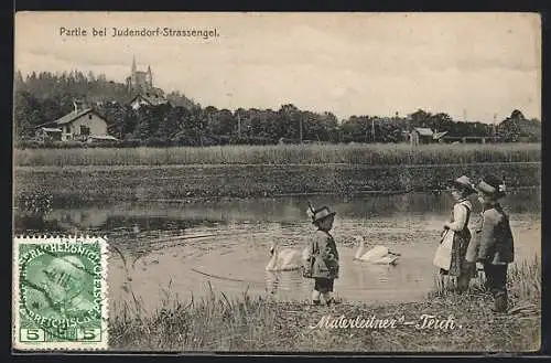 AK Judendorf-Strassengel, Kinder am Materleitner`s Teich