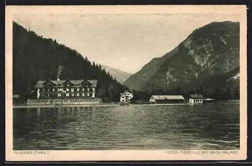 AK Plansee /Tirol, Hotel Froelle mit Badeanlage