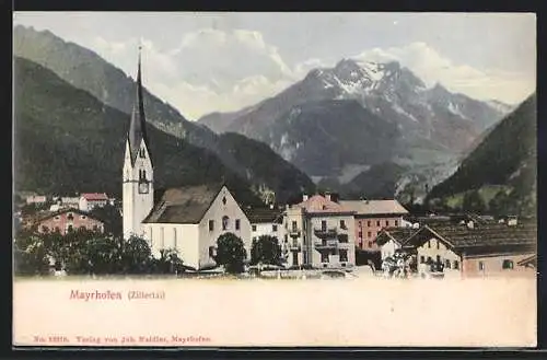 AK Mayrhofen, Blick in den Ort mit Kirche