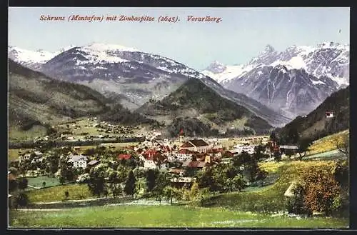 AK Schruns /Montafon, Teilansicht mit Zimbaspitze