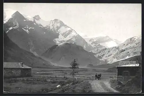 AK Kaprun, Wasserfallboden, Limbergalpe mit Gebirgspanorama, Pferdefuhrwerk