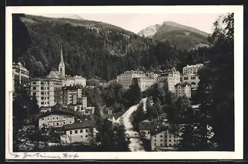 AK Badgastein, Ortspartie mit Kirche von der Villa Solitude